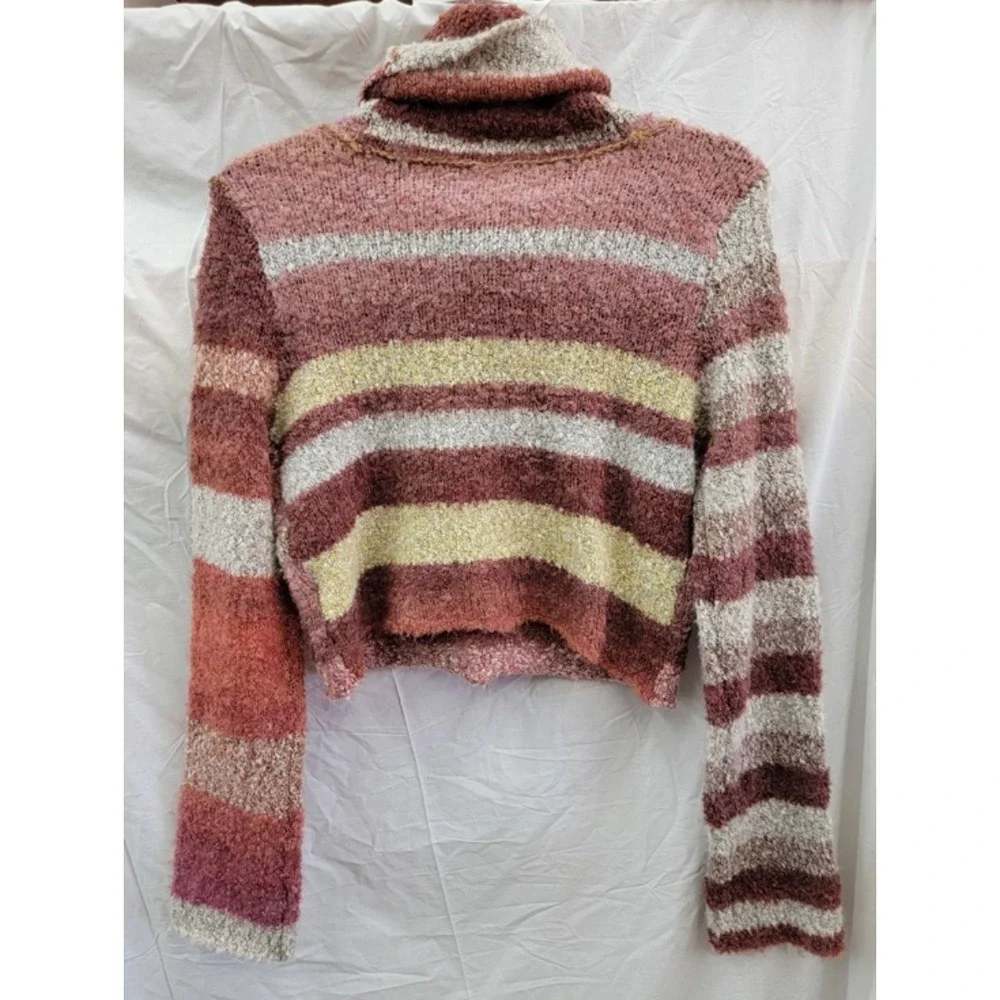 NWOT Free People L Cowl Turtle Neck Crop Soft Stripe Sweater 121940